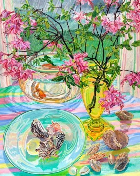 Stillleben Werke - flowers seashell goldfish JF realism still life